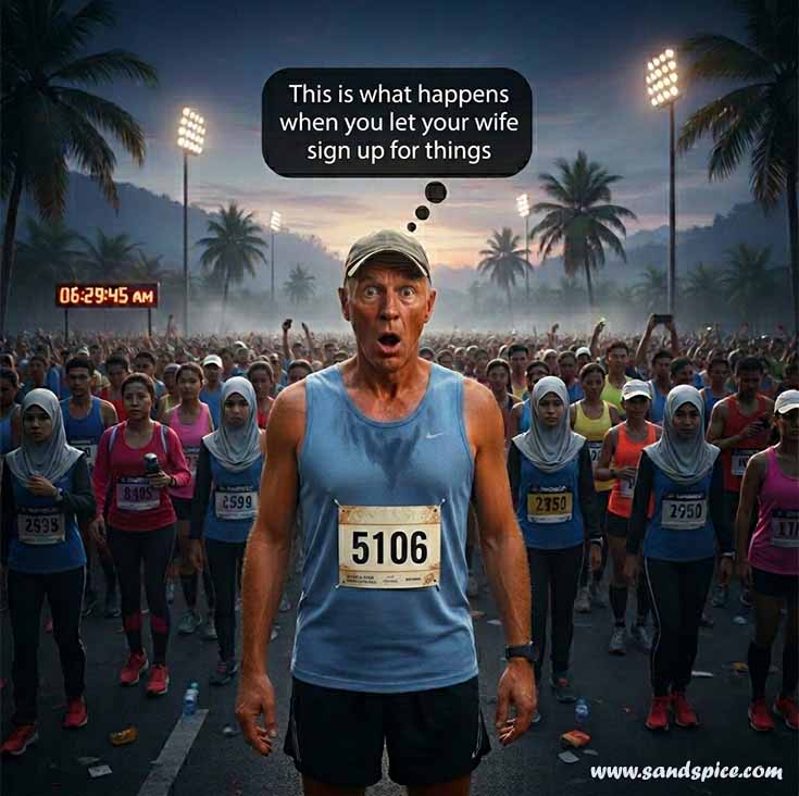 Runner at the starting line of the Langkawi International Half Marathon in Malaysia during the early morning